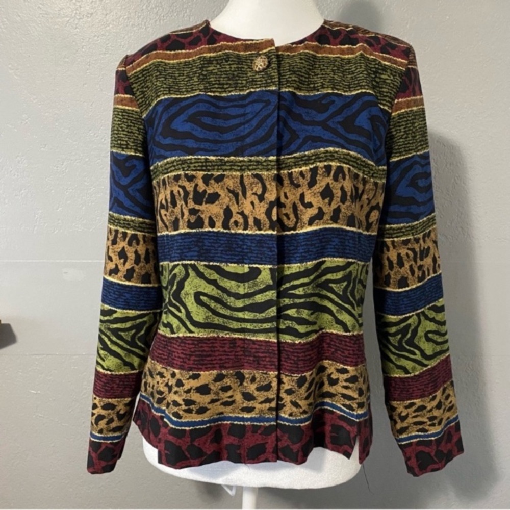 Vintage 80s Sag Harbor Maximalist silky lightweight mixed animal print blazer 8